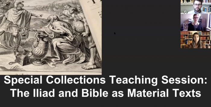 Screenshot of presentation by librarians Jeffrey Wayno, Emily Runde, and Melina Moe